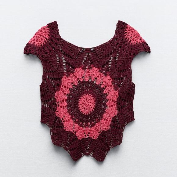 Zara SHORT SLEEVE CROCHET TOP Size Small - Picture 9 of 12